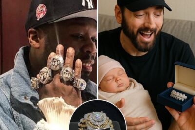 50 Cent decided to destroy his trademark ring to get Tajia Diamonds to craft it into a gift for Eminem’s little Elliot. Eminem had to burst out a shocking rap after seeing this wonderful gift