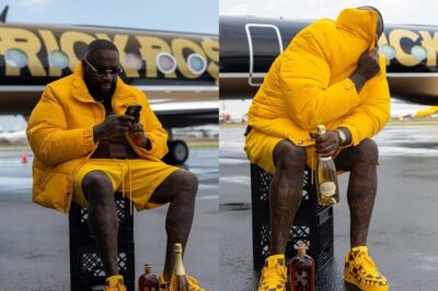 Rick Ross placed the Ferrari next to his gold-plated jet and affirmed that the yellow color is only suitable for rich people