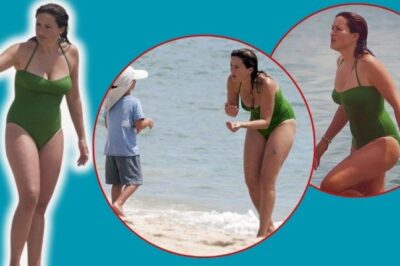 Law and Order star Mariska Hargitay makes for an arresting sight in a 50’s style swimsuit on the beach