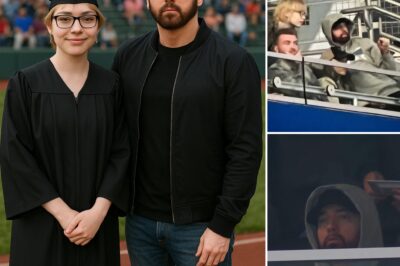 Eminem suddenly cancels his tour schedule to attend his third child Stevie Laine’s graduation. The entire school erupts at the appearance of the rap legend