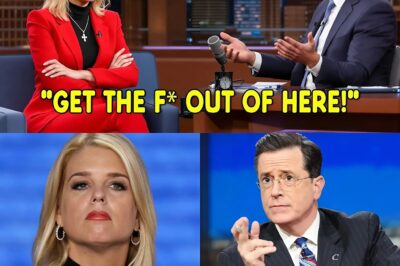 JUST IN: Pam Bondi FIRES BACK on Stephen Colbert’s Show—One Sentence Left the Studio in SHOCK! In a jaw-dropping moment on The Late Show, Pam Bondi unleashed a fiery response to Stephen Colbert’s pointed accusations, leaving the audience stunned. The tension escalated rapidly, culminating in Bondi’s unexpected exit from the set. The incident has since gone viral, sparking widespread debate online.