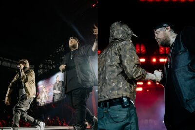 Eminem sent the Detroit crowd into a frenzy with a surprise gesture for Jelly Roll during performance of “Lose Yourself.”