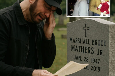 Eminem unexpectedly visits the grave of his father, Marshall Bruce Mathers Jr., six years after his passing. Despite having no contact with his father throughout his life due to being abandoned as a child, Eminem has now let go of all resentment to become a true son. Standing before his father’s tombstone, Eminem breaks down in tears while reading the letters he once tried to send him