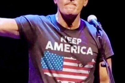 As the spotlight bathed Bruce Springsteen in golden light, the arena fell into a charged silence. Then, with a voice both urgent and defiant, he declared: “Stand with us against authoritarianism.” The crowd erupted — not just in applause, but in a roar of unity. Faces in the audience lit up with passion, fists raised high, some eyes glistening with emotion. This wasn’t just a concert — it was a call to conscience. Every note that followed carried the weight of resistance and hope. Fans sang along with renewed fire, feeling part of something far larger than music. In that moment, Springsteen wasn’t just “The Boss” — he was the voice of a movement.