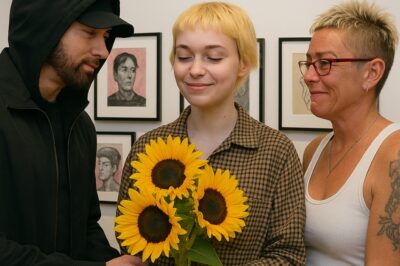 Eminem’s third child, Stevie Laine, holds their first art exhibition themed “Identity in Transition.” During their speech at the event, organizers surprise them with a clip: Eminem in an empty studio, delivering a freestyle rap written for Stevie, reflecting on turbulent years and a father’s love for his adopted child. At the event’s end, Eminem appears with his wife, Kim Scott Mathers, presenting Stevie with an original drawing of them that he bought at the highest price. Fans of the Rap God are deeply moved by his love for his daughter