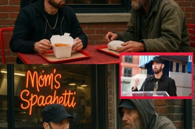 INSPIRING ACT OF KINDNESS: Eminem Changes a Homeless Man’s Life Outside Mom’s Spaghetti Restaurant — Free Food, Shelter, and a Second Chance