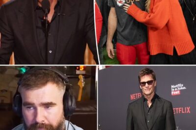 Tom Brady didn’t hold back, throwing a sharp jab at Travis Kelce with a grin: “If he’d focused more on football than Taylor Swift, the Chiefs might’ve had a three-peat.” The internet barely had time to blink before Jason Kelce fired back: “I love Brady, but maybe if he’d focused more on his wife, he’d still have one.” It wasn’t just playful banter—it was a mic-drop moment that had fans gasping like they were watching a family barbecue turn into a roast battle.