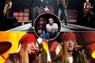 In a team-up no one saw coming but somehow felt written in the stars, Eminem and rock legends Guns N’ Roses lit the music world on fire with “In Her Eyes” — a raw, thunderous anthem where rap meets rock and heartbreak meets rage. Eminem poured out: “I grew up blasting GNR in my room, punching walls they couldn’t see. They were the sound of my anger. This song? It’s that same fire, just older… heavier. It’s me yelling at my past, hoping it yells back.” Axl Rose didn’t hold back either: “Eminem writes like he’s bleeding. We just handed him the mic and turned the volume all the way up.”