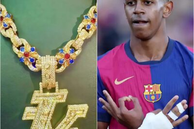 Barcelona star Lamine Yamal gifted outrageous $400k diamond-encrusted chain by Dominican singer El Alfa