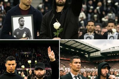 SHOCKWAVE AT ANFIELD: Eminem and Ronaldo Perform Emotional Tribute to Diogo Jota — But in the Final Seconds, Eminem Raises a Mysterious Symbol That Leaves the Entire Stadium in Stunned Silence!