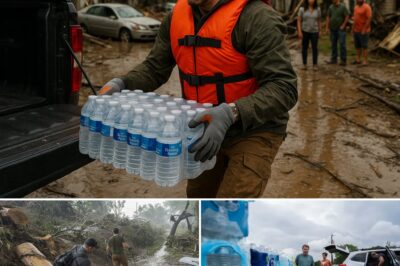 Eminem carries 60 cases of water into flooded shelter—refuses help from anyone under 60, then sleeps on the floor next to an empty cooler