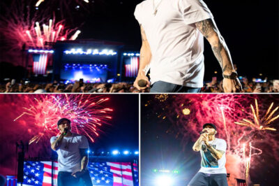 Eminem Cuts the Music Mid-Performance on July 4th — And Silently Locks Eyes with the One Man He’s Avoided for 25 Years!Detroit froze. Fireworks still crackled overhead, but Eminem—mid-verse—suddenly raised his hand. The music stopped. The crowd went quiet. And then, from the edge of the stage, he stared down at one man. One face in a sea of thousands. “25 years I’ve said nothing. But tonight… this is for you.” No one could believe what happened next. Was it an apology? A confession? Or the final word in a feud that’s haunted him for decades? One thing is clear: the silence was louder than the beat ever could be. And when his mic hit the floor… the world held its breath.