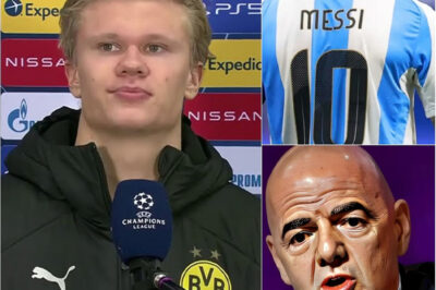 Erling Haaland has caused a major stir with his overwhelming reaction to FIFA President’s statement about retiring the number 10 jersey after Lionel Messi’s retirement. Haaland’s response has sparked a wave of controversy on social media and in the football world. Immediately, the FIFA President countered with an explosive statement, escalating tensions to the maximum.