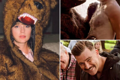 Travis Kelce behind the scenes of Happy Gilmore 2 — in a scene with a bear. Rumor has it, the bear was actually played by Taylor Swift in disguise — and the cost of that cameo wasn’t cheap!