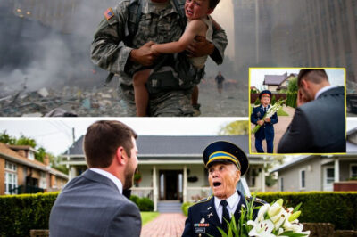 A Soldier Saved a 3-Year-Old Boy from the World Trade Center on 9/11 — 25 Years Later, That Boy Knocked on His Door The morning air in New York City was crisp, carrying the distant hum of traffic and the low toll of memorial bells. Thomas Reed sat on the edge of his creaking porch in the quiet suburbs, lacing up his old shoes with stiff hands. For twenty-five years, he had lived alone in this small house — a man the world had long forgotten, but who could never forget that day. September 11 attacks. He could still hear the screams, the collapsing steel, the chaos inside the mall beneath the towers as smoke and dust swallowed everything. He remembered the little boy — three years old, wide-eyed and frozen in terror — and how he had carried him through fire and falling glass, sprinting toward the sunlight while the world behind them crumbled. Thomas had never known the boy’s name. He had watched paramedics sweep him away, then turned back into the wreckage to pull out strangers until his legs gave out. Now, decades later, he lived quietly. No medals on the wall. No family in the house. Just the ghost of that boy in his memory. This morning, on the anniversary, he locked his door and tucked a small bouquet of white lilies under his arm, ready to catch the bus into the city for the memorial. But as he stepped off the porch, a young man stood on the sidewalk, eyes bright with something Thomas couldn’t place. “Sir,” the young man said softly, voice trembling, “do you… remember me?”