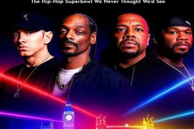 It’s OFFICIAL — The 2026 World Tour Lands in London! Eminem, Snoop Dogg, Dr. Dre & 50 Cent Unite for What Fans Are Calling ‘The Hip-Hop Super Bowl We Never Thought We’d See’! History is about to be written in London. The 2026 World Tour has just confirmed its crown jewel stop — and it’s nothing short of legendary. Eminem, Snoop Dogg, Dr. Dre, and 50 Cent will share the same stage, bringing decades of hip-hop anthems, untouchable swagger, and explosive energy to one night that fans are already calling “the impossible dream made real.” This isn’t just a tour stop — it’s a once-in-a-lifetime collision of four icons who defined generations of music. Expect unforgettable performances, surprise collaborations that will have the arena shaking, and a living, breathing celebration of hip-hop’s rise from the streets to the global stage. On X, fans are calling it “the Woodstock of rap,” while others declare it “the hip-hop Super Bowl the world has waited for.” London won’t just host a concert — it will host a cultural earthquake, the kind of night people will talk about for decades. Because when Eminem, Snoop, Dre, and 50 step into the same spotlight… the world doesn’t just watch. The world remembers.