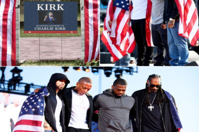 The world seemed to stop this morning when four rap legends—Eminem, Dr. Dre, 50 Cent, and Snoop Dogg—made a move no one saw coming. Just moments before boarding their private jet for the 2025 world tour, the icons canceled everything after hearing the news of Charlie Kirk’s death. What followed wasn’t just a tribute—it was a scene that shook millions. With flags gripped tightly and tears running down their faces, the four bowed their heads in front of cameras and fans alike. But it didn’t end there. Their final act—a silent, chilling gesture that defied explanation—hung in the air like a ghost. No words, no music, just silence. And in that silence, millions cried, left shaken, asking the same question: What did it mean?