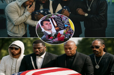 It began like any other morning at the airport: the engines of a private jet humming, the crew preparing for departure, the world tour set to begin. But then, in a moment no one could have predicted, Eminem, Dr. Dre, 50 Cent, and Snoop Dogg walked down the steps they were meant to climb, turning their backs on the flight that was to carry them across the world. Witnesses say the four stood together on the tarmac, silent, their luggage left behind, their faces marked with tears and flags pressed against their chests. For minutes, the crowd didn’t cheer or shout—they simply froze, sensing something far greater than music was taking place. Social media lit up instantly, hashtags exploding as millions watched in disbelief, wondering what force could make legends abandon the stage. And then came their final act: a single, wordless gesture so powerful, so haunting, that history itself seemed to stop. What should have been the beginning of a tour became the moment the world broke into tears.