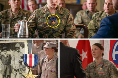 Her Officers Made Her Serve Lunch to the Generals, Until One Spotted Her Silver Star Medal The clatter of silverware echoed through the grand dining hall at Fort Meridian, where rows of polished boots and crisp uniforms lined the long oak tables. Laura Jensen moved silently between them, a tray balanced in her hands, eyes down. No rank on her chest. No ribbons. Just plain civilian fatigues that made her look like a temporary aide — invisible, forgettable. The younger officers smirked as she passed. “Guess they’ve got her doing kitchen duty now,” one whispered. “She looks like she’s never even seen the field,” another snickered. Laura said nothing. She set down glasses, poured water, carried trays like she had done it a hundred times. Then she leaned in to place a salad before General Robert Blackwood. Her sleeve slid back. And the room went still. Pinned to her undershirt was a small five-pointed medal, its silver catching the chandelier light like a flash of lightning — the Silver Star. Blackwood’s fork froze midair. Chairs creaked as colonels craned their necks. Because they all knew what that meant