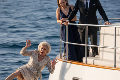 Say hello to the sharks,” my daughter-in-law hissed as she pushed me off the yacht. My own son only stood there, grinning. Their scheme? To snatch away my ten million dollar fortune. But when they came home, drenched in triumph, I was already there—waiting with a ‘gift.