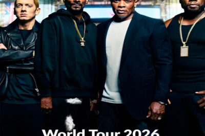 “BREAKING: Eminem, Snoop Dogg, Dr. Dre & 50 Cent Announce Monumental 2026 World Tour — Wembley Stadium Set for 3 Nights of Chaos in What Insiders Call ‘The Biggest Hip-Hop Takeover in UK History!’ The rap gods are coming — and London may never recover. Eminem, Snoop Dogg, Dr. Dre, and 50 Cent have officially joined forces for a 2026 world tour that’s already being hailed as the event of the decade. The juggernaut kicks off with three back-to-back nights at Wembley Stadium, a feat no hip-hop act has ever pulled off on UK soil. Industry insiders warn the tour could “break every record in the book,” while fans are calling it a once-in-a-lifetime cultural earthquake. Expect pyrotechnics, nostalgia, and raw energy as four legends storm the stage together in a way the world hasn’t seen since the birth of hip-hop itself.