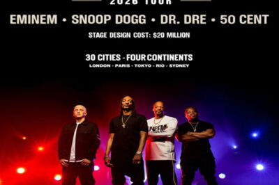 “Breaking Rumor: Eminem, Snoop Dogg, Dr. Dre and 50 Cent’s World Tour 2026 will span 30 cities, 20 countries — with the two London shows alone expected to draw more than 180,000 fans”
