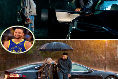 Soaked and Trembling in the Storm, an Elderly Woman’s Lonely Walk Took a Shocking Turn When Stephen Curry Stopped His Tesla — What Happened Next Shook Onlookers to the Core