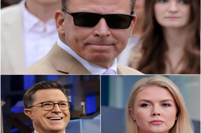 “MARRIED HER HISTORY TEACHER.” That was Colbert’s opening shot — one line, dropped cold on The Late Show, and the studio exploded in laughter. Karoline Leavitt froze in her chair, waiting for someone to save her.  Seconds later, her husband Nicholas Riccio tried. His voice cut in, shaky but sharp: “You joke because you have nothing left.” He thought it was a comeback. But Colbert didn’t flinch. He raised an eyebrow, smiled, and fired back: “Nothing left? Nicholas, I’ve still got a studio laughing at you. That’s more than enough.” 👉 The eruption that followed drowned out everything else. But what Colbert said next — after the laughter finally died down — left even his own crew stunned. So what was the line that turned a cheap defense into a national humiliation….