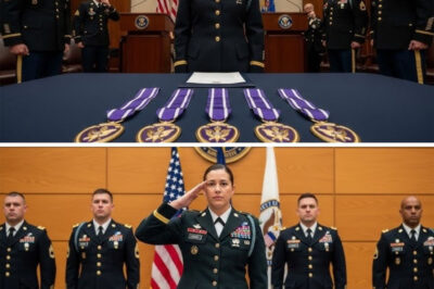 She Looked Like a Rookie — Then She Laid Down Five Purple Hearts The briefing room at Fort Bragg buzzed with easy arrogance — young officers laughing, boots propped on chairs, eyes barely glancing at the newcomer in the corner. Lieutenant Erin Cole sat quietly, hands folded, uniform so spotless it almost looked unworn. “Rookie,” someone muttered loud enough for her to hear. “Hope she can keep up,” another snickered. Erin didn’t respond. She just reached into her duffel, pulled out a small black case, and set it on the table with a quiet click. The chatter died instantly when the lid opened. Inside, five gleaming Purple Heart medals lay in perfect rows, their violet ribbons stark against the black velvet — five wounds survived, five times walking back from the edge. The room went still. Boots dropped to the floor. Because in that moment, every single officer realized: she wasn’t here to prove she belonged. She was here to remind them what it costs to wear the uniform at all.