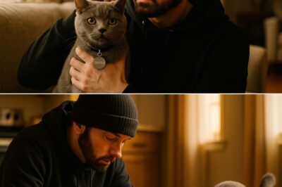 Whispers from behind closed doors have ignited a storm among fans, as leaked sources claim Eminem secretly adopted a fluffy gray cat and, in a move no one saw coming, named it “Shady Jr.,” sparking wild debates across the internet about whether this was just a quirky joke or a heartbreaking glimpse into the rapper’s own scarred past, with some insisting it’s his way of giving love he never received as a child, while others argue the name itself is a confession, a mirror of the lonely boy inside the legend, leaving the world wondering if the toughest man in hip hop has finally revealed his softest secret.