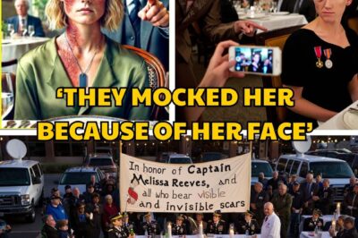 “Veteran Faces SH0CKING Discrimination at Fancy Restaurant” Melissa Reeves had learned to count to ten before raising her eyes to the mirror. It was a ritual forged through seven months, eighteen surgeries, and hundreds of hours of physical therapy after she was pulled from a burning Humvee in Afghanistan. At “ten,” she finally looked up: the left side still hers, blue eyes and sharp cheekbones; the right a map of scar tissue running down her neck. Captain Reeves, 35th Engineer Battalion, Purple Heart, Bronze Star. She whispered her reminder: Don’t forget that. That evening, she put on an olive-green blouse and took a taxi to Blue Water, Alexandria’s elite restaurant. For three years she had hidden from public life, but tonight she wanted to reclaim it. At the entrance, the driver refused her fare. “My son’s in the 82nd Airborne. Thank you for your service.” Melissa smiled, warmed by the gesture. Inside, chandeliers glowed above white tablecloths. The maître d’s smile faltered at her scars before seating her in a shadowed corner. Melissa noticed the stares, but forced herself to breathe steadily. She had commanded troops under fire—she could handle this. Her waiter, Cameron, treated her like any guest. He recommended the duck with cherry sauce, chatted about the menu, and smiled without hesitation. Melissa relaxed. For the first time in years, she felt almost normal. But the couple at the center table—an elegant woman in black and her husband, Senator Carson—kept glancing her way. Their whispers were sharp enough to cut. Fifteen minutes later, the restaurant manager appeared. “Miss Reeves, we regret to inform you that due to a private event, we’ll need to relocate you. A car will take you to our sister restaurant, dinner on us.” Melissa saw through the lie. “What criteria do you use to select which guests are removed?” she asked calmly. Before he could answer, Cameron arrived with her dish. His phone “slipped” onto the table. On the screen: a staff group chat. The senator’s wife is uncomfortable. Peterson says to remove the guest at table 17. She’s a veteran, for God’s sake. Heat flushed Melissa’s face. “I understand perfectly,” she said, rising. “I don’t need a ride. And I don’t want my dinner to go.” The restaurant fell silent. Phones were already recording. As she passed the senator’s table, Melissa paused. “I hope you enjoy your dinner. Some people die so you can sit here and worry about the sight of a face like mine.” Outside, the April night felt colder than combat. She walked home alone, tears burning…