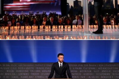 Steph Curry stood not as an athlete, but as an American son on sacred ground this September 11. With candles flickering and the names of the fallen behind him, he spoke of courage, unity, and love that survives even the darkest day. His voice trembled as he honored fathers and mothers who never came home, children who grew up with memories instead of embraces, and a nation that still carries the weight of loss. In that silence, Curry reminded us all — remembrance is not about looking back, but about carrying the light of those we lost forward.