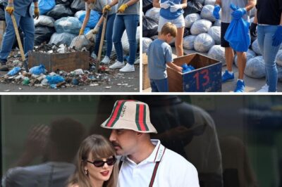 During a neighborhood cleanup, trash bags piled higher than the houses — until Taylor Swift and Travis Kelce showed up with gloves and cleared the streets themselves
