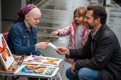 Poor Girl Sells Artwork To Fund Her Chemo,then A Single Dad Walks By And Did The Unthinkable