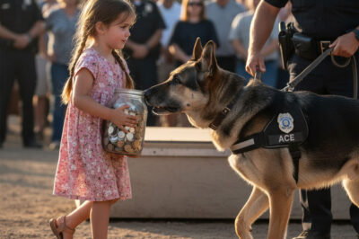 A Little Girl Walked Into a Police Dog Auction Holding Only a Jar of Coins — No One Expected What the Retired K9 Did When He Saw Her
