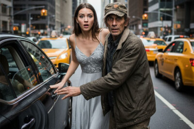 On my way to my grandfather’s will reading, a homeless man suddenly blocked my path and shouted, “Don’t take that car!” My heart stopped — and when I finally arrived at the meeting, my parents collapsed at the sight of the man standing right behind me.