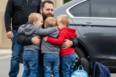 My sister died giving birth to triplets, and I swore that day I would raise them as my own, shielding them from their father, Mark, whose love for the bottle had already destroyed enough lives. For five years, I was their only anchor, the only dad they had ever known. I thought we were safe. I thought he had vanished for good. But then, one ordinary afternoon, we pulled into the driveway after kindergarten, and there it was—a strange car across the street. Leaning against it, clean-shaven and unnervingly composed, was a man I hadn’t laid eyes on in half a decade. Joe. And he was watching our house like he’d never left.