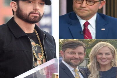 SHOCKING TWIST: Eminem just shook the entire nation to its core. In a jaw-dropping moment, he revealed a stack of top-secret financial documents showing that an LLC under Mike Johnson’s wife’s name might be tied to a mysterious trail of multi-million-dollar transactions. The room fell silent as the evidence flashed on screen—names, numbers, and details no one was supposed to see.