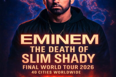EMINEM SHOCKS FANS WITH BOMBSHELL ANNOUNCEMENT: FINAL SLIM SHADY WORLD TOUR IN 2026 TO END THE MOST EXPLOSIVE ERA IN HIP-HOP HISTORY — 40 CITIES, LEGENDARY GUESTS, AND A FAREWELL NO ONE WILL EVER FORGET!!The rap icon Eminem just shocked the world with news of his final Slim Shady world tour in 2026. Spanning 40 cities and packed with surprise guests like Dr. Dre and holographic 2Pac, this farewell promises an unforgettable journey through every chapter of his legendary career. His haunting Instagram teaser of him alone in a straitjacket, captioned “One last time. Then Slim dies for good,” has set the internet on fire. This isn’t just a tour — it’s history in the making. Don’t miss your chance to witness the closing act of hip-hop’s greatest story.