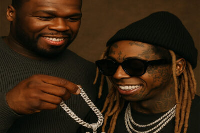50 Cent gave a chain with the new logo design of his label, YSL, as a gift to Lil Wayne