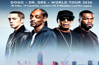 HIP-HOP HISTORY IN THE MAKING: Eminem, Snoop Dogg, Dr. Dre & 50 Cent Unite for Massive 2026 World Tour — 30 Cities, 15 Countries, and a Rumored Kendrick Lamar Cameo That’s Breaking the Internet!!It’s finally happening — the dream lineup hip-hop fans thought they’d never see again. Leaks have confirmed that Eminem, Snoop Dogg, Dr. Dre, and 50 Cent are hitting the road together for the 2026 World Tour, set to light up 30 cities across 15 countries. From the legendary O2 Arena to Wembley Stadium, every stop promises to be iconic — but whispers of a surprise Kendrick Lamar appearance have fans losing their minds. Get ready for the tour that’s set to rewrite music history.