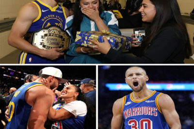 Ayesha Curry’s emotional gesture after Stephen’s 42-point masterclass turned an ordinary NBA night into a heartwarming celebration that fans are still talking about. After Steph hit a crazy 34-footer to send the game into overtime and close with 42 points, the Currys were about to leave the arena when the wife of a 49ers star suddenly appeared — carrying something no one in the Curry family had seen coming. Ayesha burst into tears upon seeing the gift, and Steph stood still for a few seconds before simply smiling and nodding as if accepting a “premonition.” Teammates say the backroom was “as quiet as a church” before it erupted. So what was the gift — and why did it make Ayesha cry and Steph speechless?