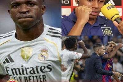 Drama at El Clásico! Lamine Yamal publicly apologizes to Vinícius Júnior, visibly emotional and fighting back tears during the post-match press conference.