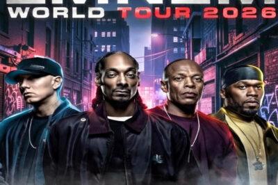 Eminem, Snoop Dogg, Dr. Dre & 50 Cent Set to Ignite 2026 Global Tour — Wembley Stadium Poised for a Groundbreaking, Never-Before-Heard Mashup That Will Rock UK Music History and Leave Fans Speechless! Get ready, UK fans — hip-hop royalty are descending on Wembley Stadium for a groundbreaking moment in music history. The 2026 global tour featuring Eminem, Snoop Dogg, Dr. Dre, and 50 Cent promises more than just a concert; it’s a cultural earthquake. At Wembley, expect the debut of a never-before-heard mashup blending 50 Cent’s iconic “In Da Club” with the legendary “Forgot About Dre,” performed live by the masterminds themselves. But that’s only the beginning. With surprise duets, high-octane collaborations, and throwbacks spanning decades, this tour is shaping up to be the ultimate celebration of hip-hop’s greatest icons. Fans are already buzzing, wondering which epic performances and special guests will light up stages across the U.S., Europe, and Asia. This Wembley show could easily become one of the most talked-about, jaw-dropping moments in UK live music history — a night no fan will ever forget.