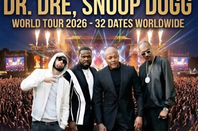 Hip-hop history is being rewritten as legendary artists Eminem, Snoop Dogg, Dr. Dre, and 50 Cent officially announce their massive 2026 World Tour. The global run, which includes 32 arena and stadium dates across North America, Europe, and Australia, is already being hailed as one of the most ambitious and culturally significant tours the genre has ever seen.