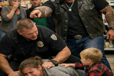 The Security Guard Tackled a Sobbing Mother Over a Stolen Can of Baby Formula at the Grocery Store — Until a Giant Biker Walked In, Recognized Her and Her Child, and Revealed a Secret That Had Been Hidden for Two Years, Leaving Everyone Frozen in Sh0ck