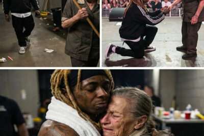 Lil Wayne knelt down in front of an elderly female janitor — a moment that left millions of music fans in tears.
