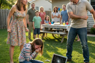At my daughter’s 12th birthday, everything exploded in seconds. My nephew tore open her gift and screamed, “The MacBook is mine now!” When I demanded he give it back, my father grabbed it and smashed it on the floor, roaring, “This is what selfish kids deserve!” My daughter sobbed in shock. Guests froze. And that was the moment I realized this party was about to end our family forever…