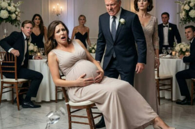 I was eight months pregnant, trapped in my chair at my cousin’s wedding, when my mother hissed, “Get up. Your sister needs that seat.” I whispered back, “She’s two months. I’m eight.” The room went silent—until my father stormed over and kicked my chair from behind. I fell hard. Water spilled across the floor. Screams erupted. And as I clutched my belly, I realized this was no longer just a family dinner—it was the moment everything broke forever.