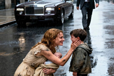 A humble mother helps a crying little boy while holding her son, unaware that his millionaire father was watching.